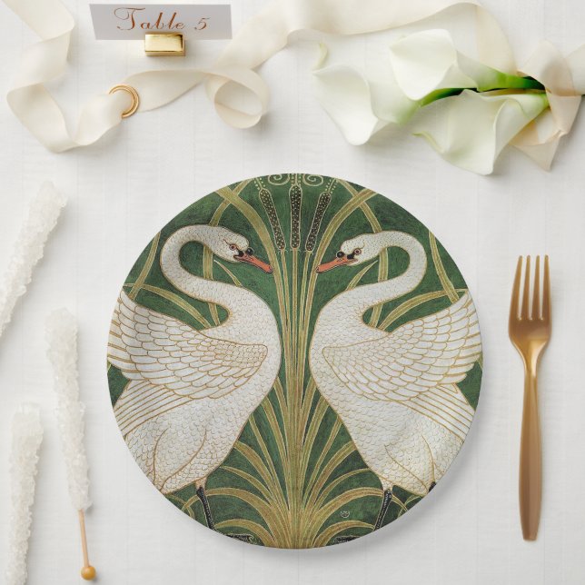 White Swans Rush Walter Crane Illustration Paper Plate (Wedding)