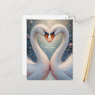 White Swans Valentine Romantic Love Birds Holiday Postcard