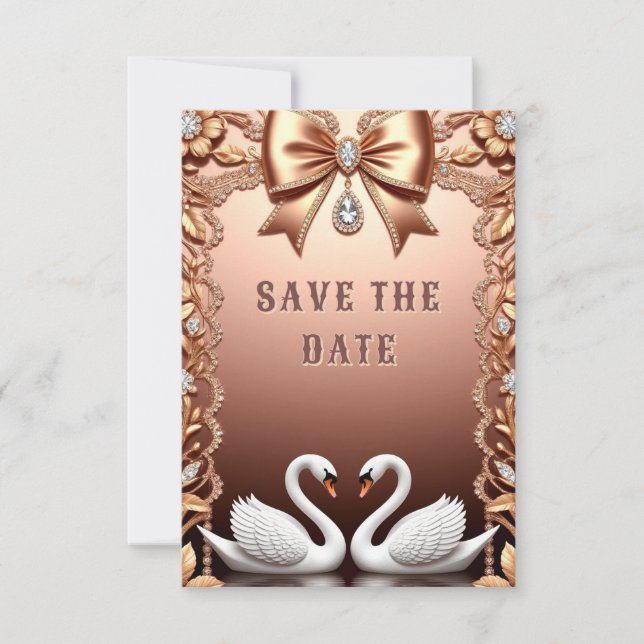 💍 White Swans Wedding Decor 💍 Save The Date (Front)
