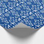 White Swedish Dala Horse Blue Holiday Gift Wrap<br><div class="desc">This elegant holiday gift wrapping paper features a folk art pattern of flowers,  dala horses and hearts in classic white on navy blue with a Swedish twist. The background can be changed to any colour of your choice using the "customise it" function and the colour picker.</div>