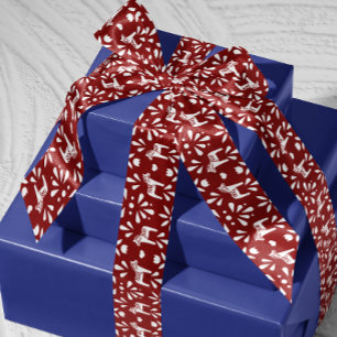 White Swedish Dala Horse Wine Red Holiday Gift Satin Ribbon