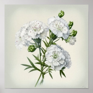 White Sweet William Flower Art Print Poster