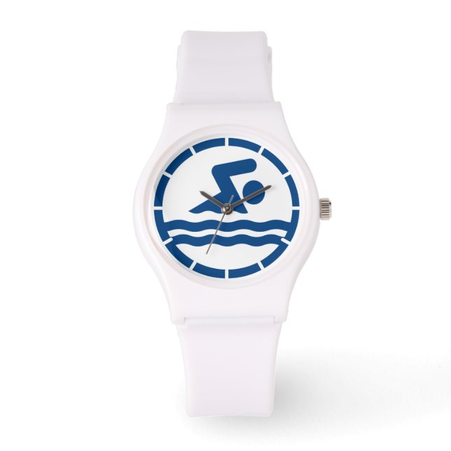 White Swim Coach Swimming Decal Wrist Watch (Front)