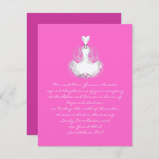 White Swirl Dress Wedding Rehearsal Invitation (Front/Back)