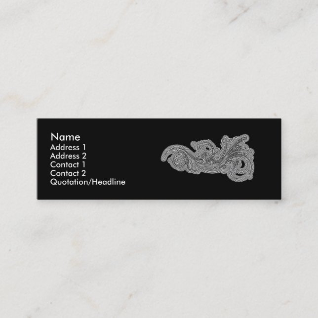 White Swirl on Black - Customised Mini Business Card (Front)
