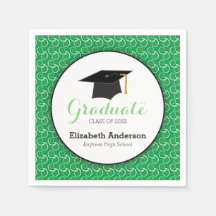 White Swirl on Green, Personalised Graduation Napkin