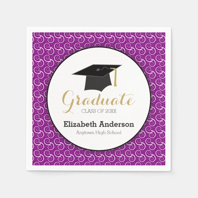 White Swirl on Purple Class of 2023 Graduation Napkin (Front)