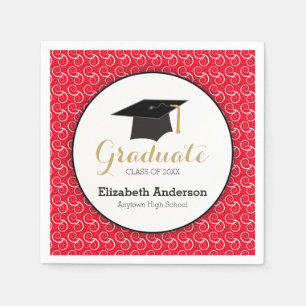 White Swirl on Red, Personalised Graduation Napkin