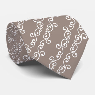 White Swirl Vector Pattern on Beige Tie