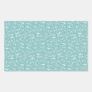 White Swirling Vines on Turquoise Rectangular Sticker