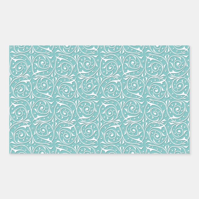 White Swirling Vines on Turquoise Rectangular Sticker (Front)