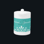 White Swirls Bride Groom Teal Elegant Wedding<br><div class="desc">Customisable Teal blue wedding item for your special day with white swirly decor and bride and groom illustration ©PLdesign. (You can change text,  images and background colour).</div>