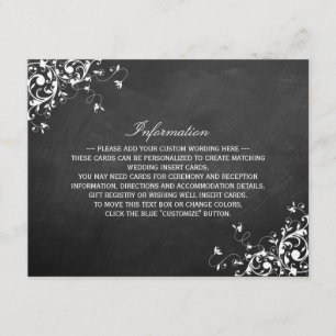 White Swirls On Chalkboard Wedding Detail Enclosure Card