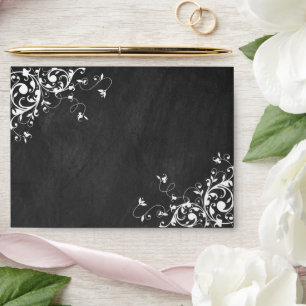 White Swirls On Chalkboard Wedding Envelope