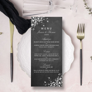 White Swirls On Chalkboard Wedding Menu