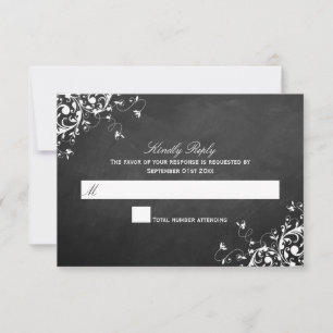 White Swirls On Chalkboard Wedding RSVP Cards