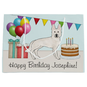 White Swiss German Shepherd Dog Colourful Birthday Large Gift Bag