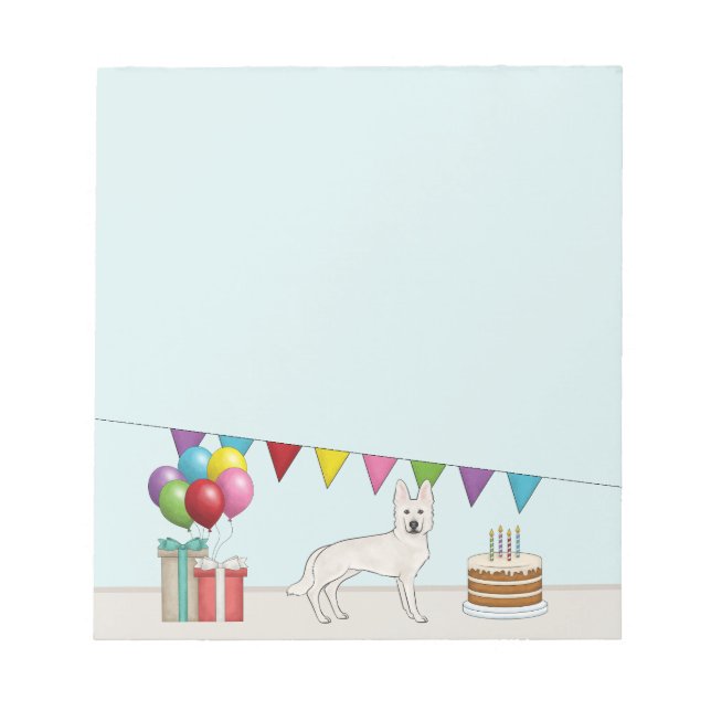 White Swiss German Shepherd Dog Colourful Birthday Notepad (Front)