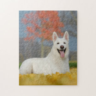White Swiss Shepherd Dog Photo - Cute Furry Friend Jigsaw Puzzle