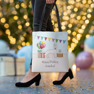 White Swiss Shepherd GSD Colourful Happy Birthday Tote Bag
