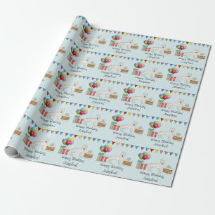 White Swiss Shepherd GSD Colourful Happy Birthday Wrapping Paper