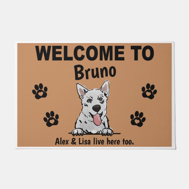 White Swiss Shepherd Welcome Personalized Custom Doormat (Front)