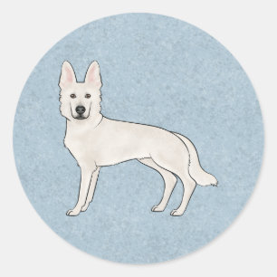 White Swiss Shepherd White GSD Cartoon Dog Blue Classic Round Sticker