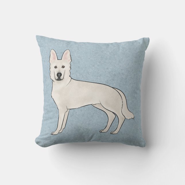 White Swiss Shepherd White GSD Cartoon Dog Blue Cushion (Front)