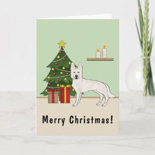 White Swiss Shepherd White GSD Christmas Tree Card