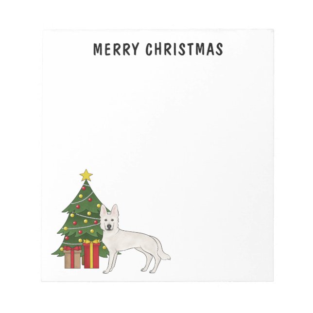 White Swiss Shepherd White GSD Christmas Tree Notepad (Front)
