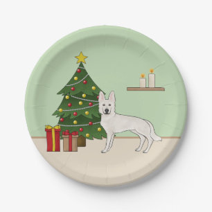 White Swiss Shepherd White GSD Christmas Tree Paper Plate