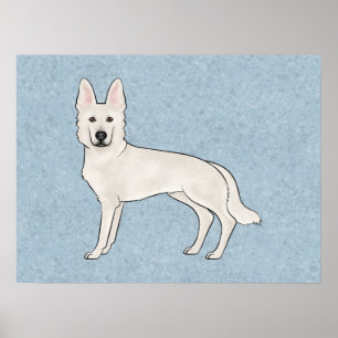 White Swiss Shepherd White GSD Cute Cartoon Dog Poster