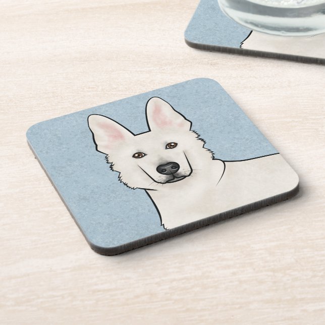White Swiss Shepherd White GSD Cute Dog Head Blue Coaster (Left Side)