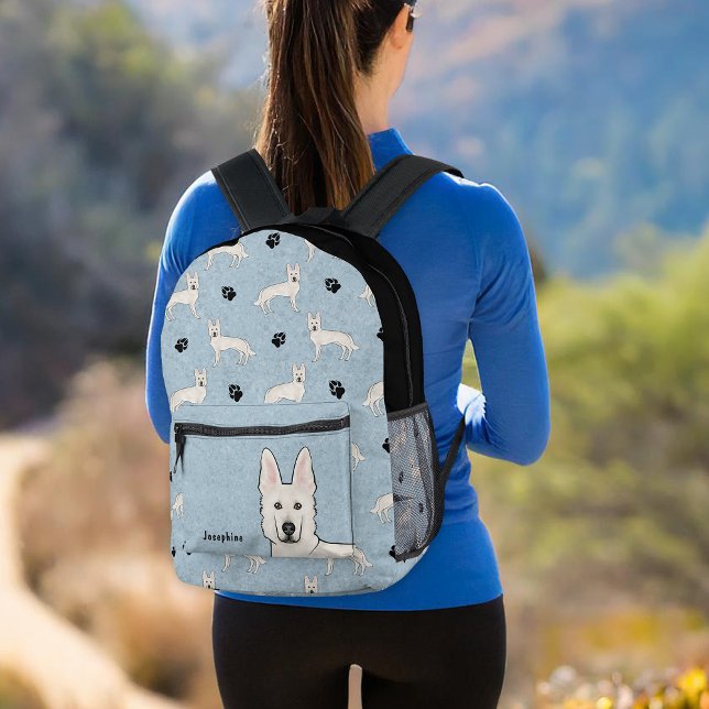 White Swiss Shepherd White GSD Cute Dog Pattern Printed Backpack (Please note: This image is a digital mockup. The product may not be in scale.)