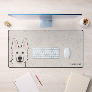 White Swiss Shepherd White GSD Cute Dog With Name Desk Mat