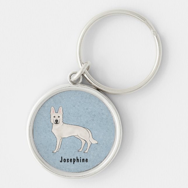 White Swiss Shepherd White GSD Cute Dog With Name Key Ring (Front)
