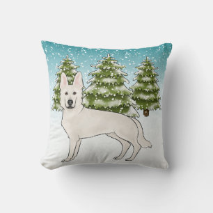 White Swiss Shepherd White GSD Dog Winter Forest Cushion