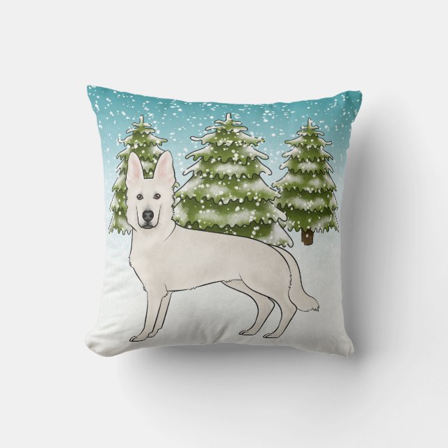 White Swiss Shepherd White GSD Dog Winter Forest Cushion (Front)