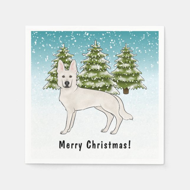 White Swiss Shepherd White GSD Dog Winter Forest Napkin (Front)