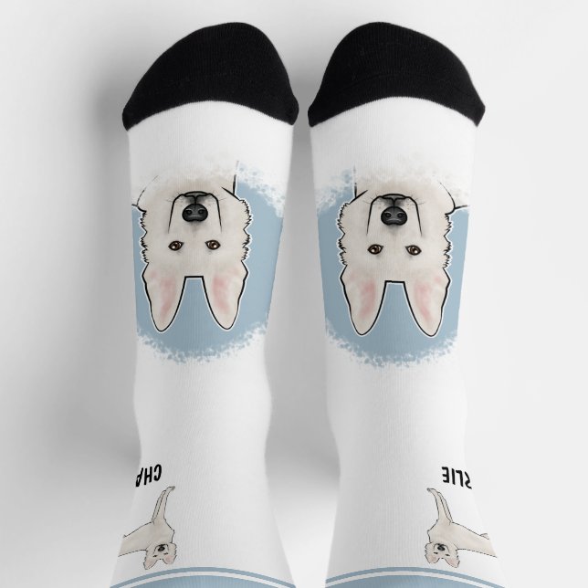 White Swiss Shepherd White GSD Dog With Name Socks (Top)