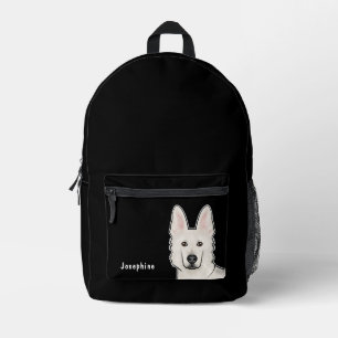 White Swiss Shepherd White GSD Head And Name Black Printed Backpack