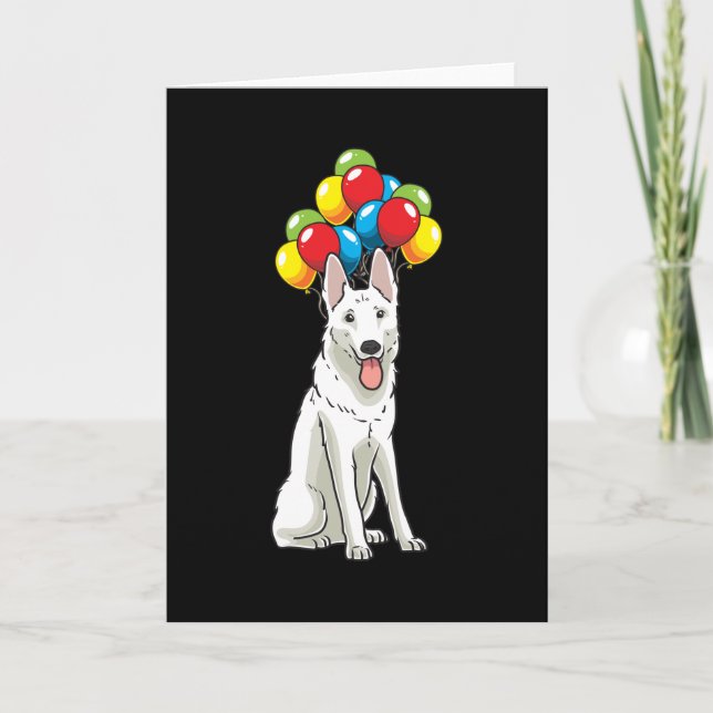 White Swiss Shepherd with Ballons Gift Card (Front)