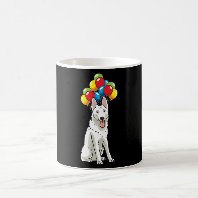 White Swiss Shepherd with Ballons Gift Coffee Mug (Center)