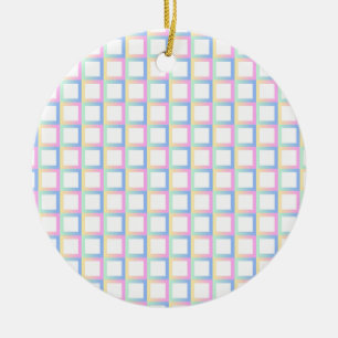 White Symmetric Chequered Gradient Pattern Frames Ceramic Ornament
