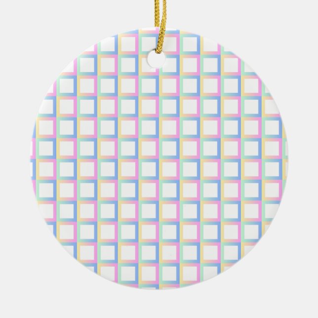 White Symmetric Chequered Gradient Pattern Frames Ceramic Ornament (Front)