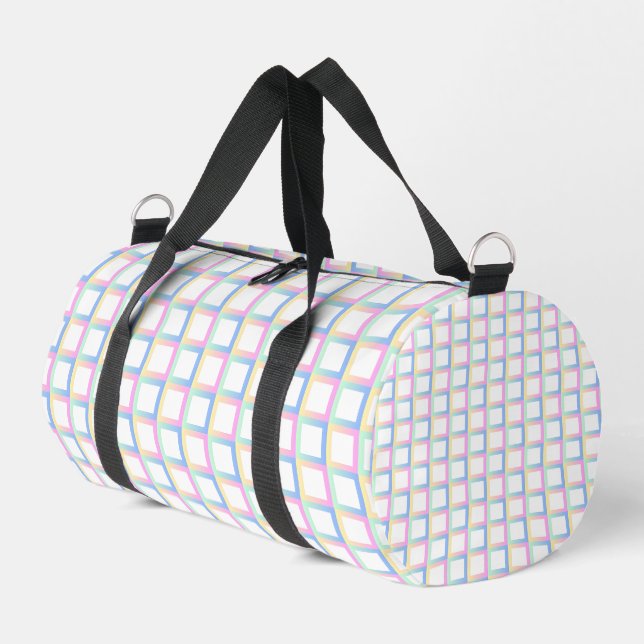 White Symmetric Chequered Gradient Pattern Frames Duffle Bag (Left Corner)
