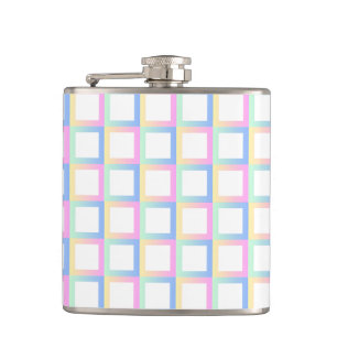 White Symmetric Chequered Gradient Pattern Frames Hip Flask