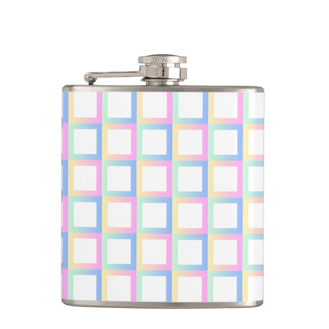 White Symmetric Chequered Gradient Pattern Frames Hip Flask (Front)