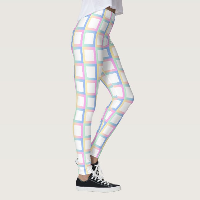 White Symmetric Chequered Gradient Pattern Frames Leggings (Right)