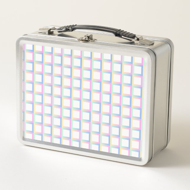 White Symmetric Chequered Gradient Pattern Frames Metal Lunch Box (Front)